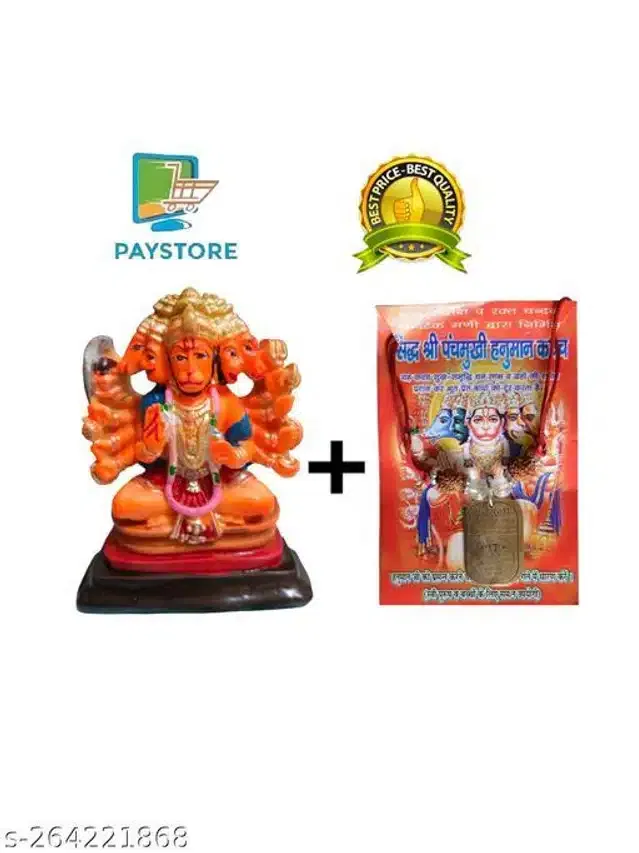 Panchmukhi Hanumanji Idol & Pendant (Orange, Set of 2)