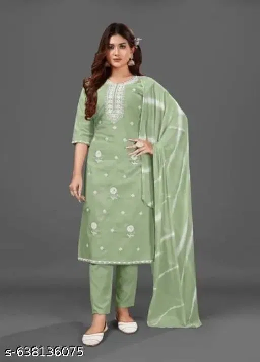 Rayon Slub Kurta Set for Women (Mint Green, L)