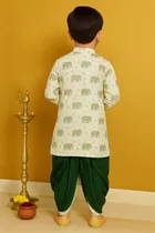 Cotton Blend Printed Kurta with Dhoti for Boys, Green 