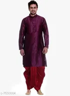 Dupion Silk Solid Kurta with Dhoti for Men 