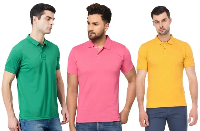 Solid Polo T-shirt for Men, Pack of 3 (Multicolor, M)