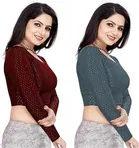Lycra Ready Made Blouse for Women, Maroon, Pack of 2 