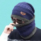 Woolen Cap with Neck Warmer for Men & Women (Blue, Set of 1)
