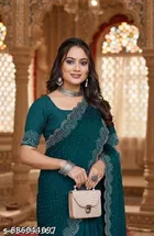 Georgette Embellished Saree For Women, Green
