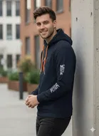 Fleece Printed Hoodie for Men, Dark Blue 