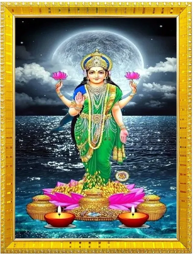 Polyester Laxmi Devi Religious Wall Photo Frame (Multicolor, 5X7 inches)