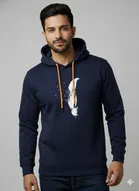 Fleece Printed Hoodie for Men ,Navy Blue 