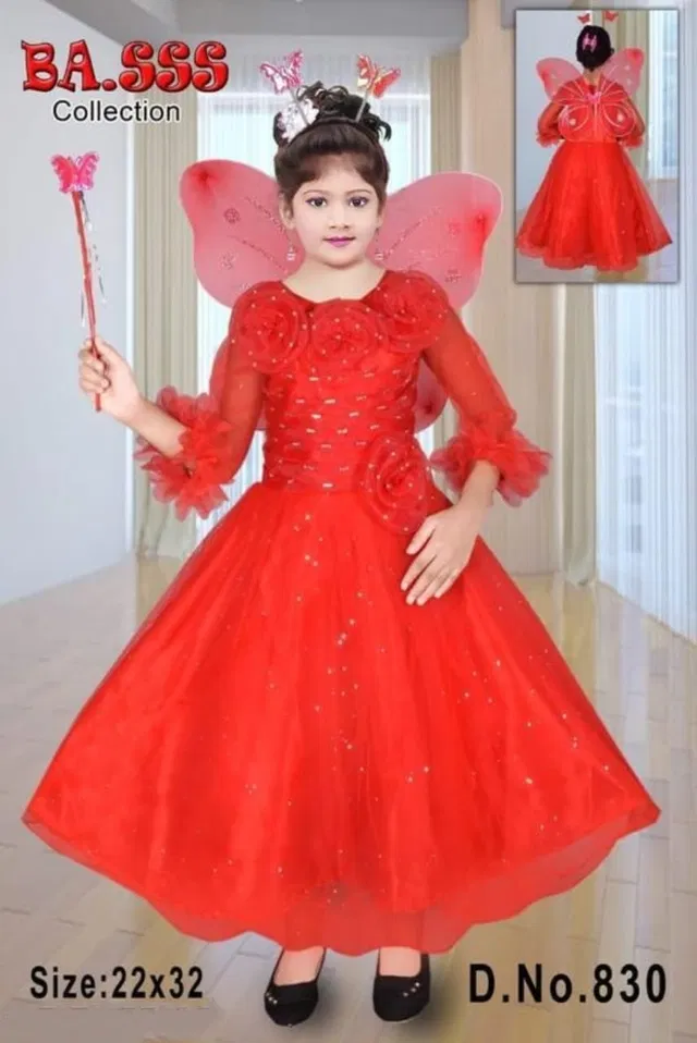 Cotton Blend Solid Frocks for Girls (Red, 0-1 Years)