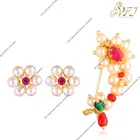 Alloy Nath Nosepins & Earrings Set for Women (Multicolor, Set of 2)