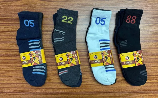 Cotton Sports Socks for Men (Multicolor, Free Size) (Pack of 6)