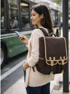 Classic Brown Leather Look Office & Travel Backpack