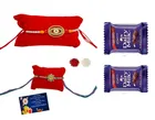 Metal 2 Pcs Rakhi with Greeting card, Roli & 2 Pcs Chocolate 
