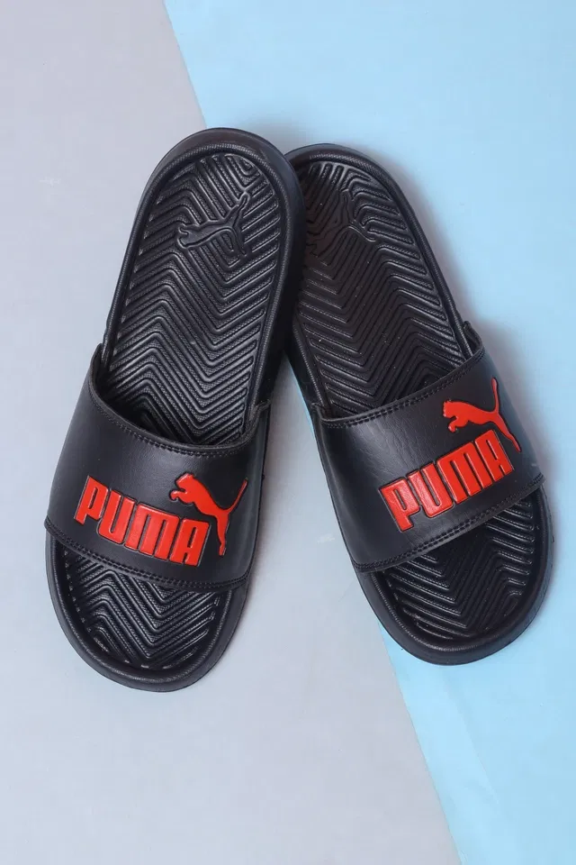 Puma Sliders for Men (Black & Red, 10)