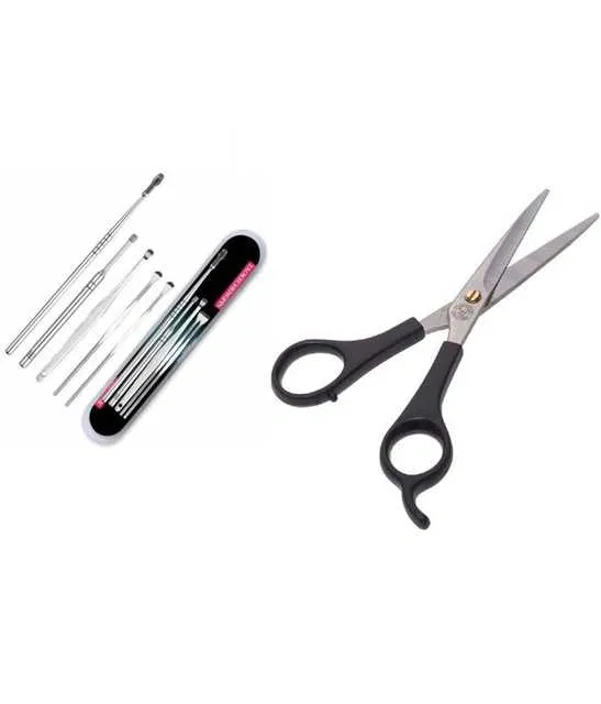 Lenon Makeup Accessory Rtb 6 Needle Ear Wax Remover, Moustache Scissors 1 (Pack of 2) (D266)