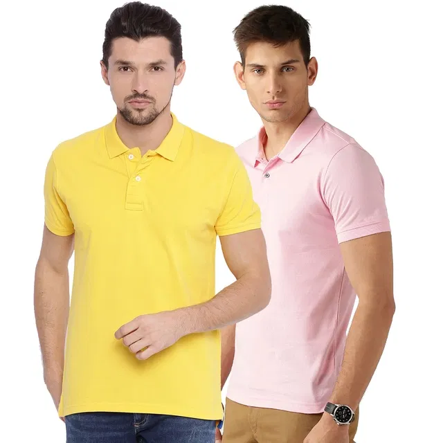Polo T-shirt for Men, Pack of 2 (Multicolor, L)