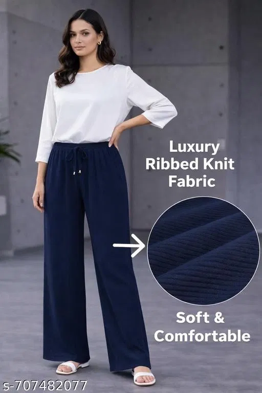 Palazzo Pants for Women (Blue, XL)