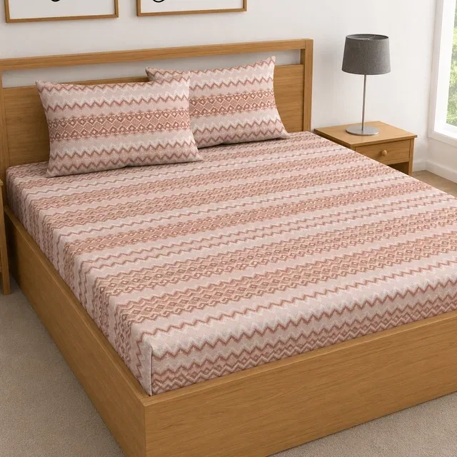 Cotton Feel Fitted (Elastic) Double Bedsheet Chevron Print