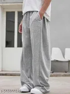 Cotton Blend Solid Trackpant for Men, Grey 