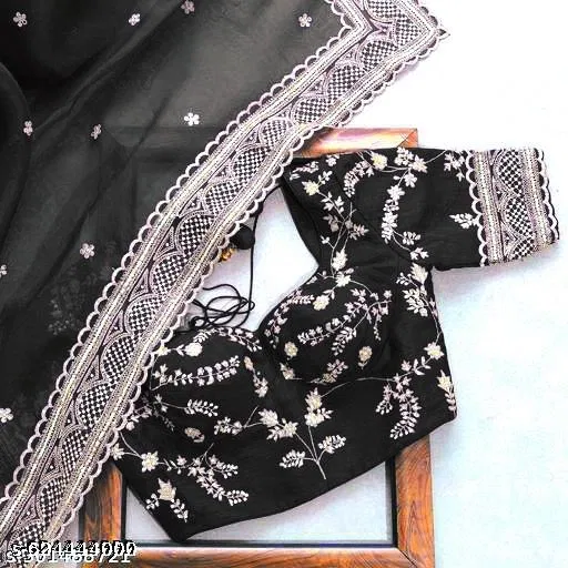 Georgette Solid Saree For Women, Black
