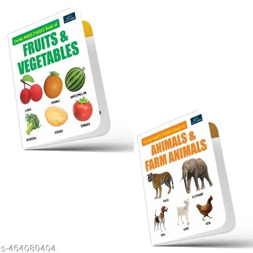 Young Minds Padded Book For Kids - Set Of 2 Books - Fruits & Vegetables, Animals & Farm Animals Board Book,