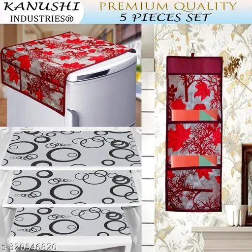KANUSHI Industries® 1 Pc Fridge Cover for Top with 6 Utility Pockets (Maroon Color)+ 3 Fridge Mats+1 Magazine holder (RK-FRI+M-15+MGZ-HOLDER-MAROON-SHUB)…