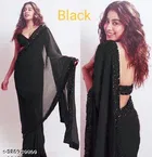 Georgette Saree for Women, Black 