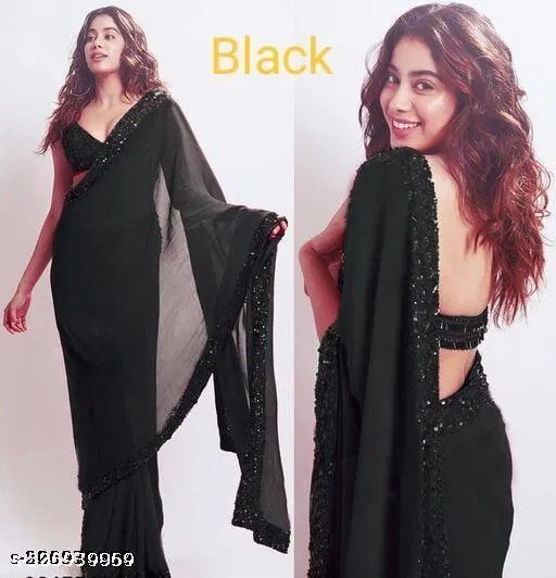 Georgette Saree for Women, Black (5.5 M)