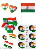 Combo of Tiranga Paper Flag (6 Pcs), Tiranga Wrist Band (6 Pcs), Tiranga Circle Band (6 Pcs) & Jai Hind Badge (2 Pcs) (Multicolor, Set of 4)