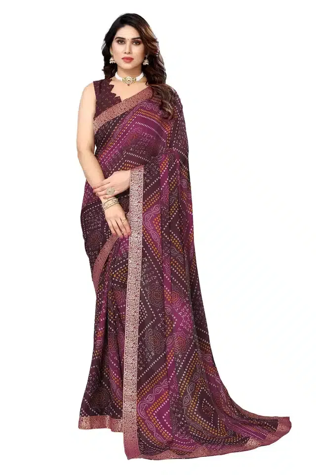 Georgette Printed Saree for Women (Purple, 6 m)
