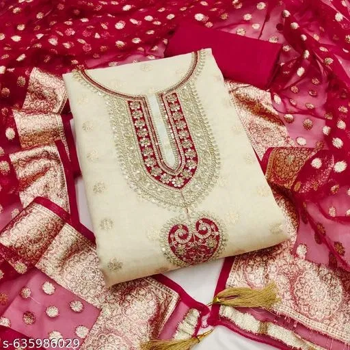 Chanderi Silk Punjabi/All Over Suits for Women (Red, 7.05 meter (4XL)