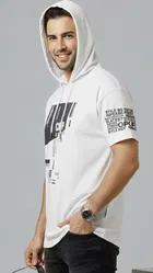 Polyester Printed T-shirt for Men, White 