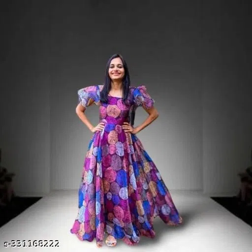 Floral Designer Gown Kurti for Ladies for Women (Multicolor, XXL)