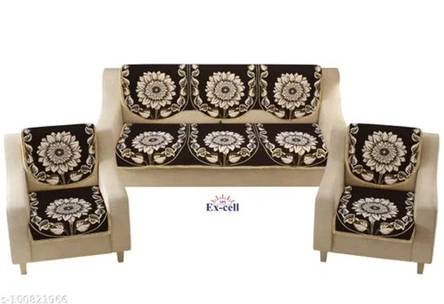 Polycotton 5 Seater Sofa Covers (Brown, Set of 1)