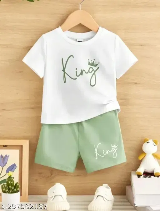 Cotton Blend Printed Clothing Set for Boys (White, 3-4 Years)