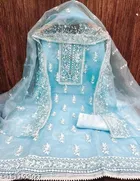 Organza Embroidered Unstitched Suits Fabric for Women 