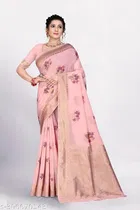 Linen Zari Woven Saree for Women 