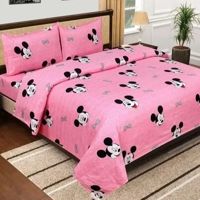 Polycotton 88x88 Inch Bedsheet with 2 Pillow Cover (Multicolor)