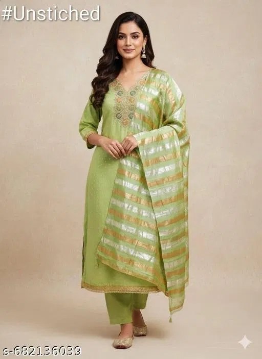 Silk Blend Embroidered Punjabi Suits for Women (Multicolor, 6.65 meter (XXL)