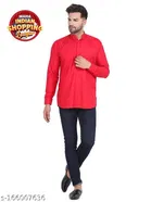 Cotton Blend Solid Short Kurta for Men 
