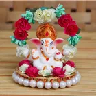Metal Decorative Ganpati Haldi Kumkum Stand with 2 Roli Chawal Holder, Multicolor