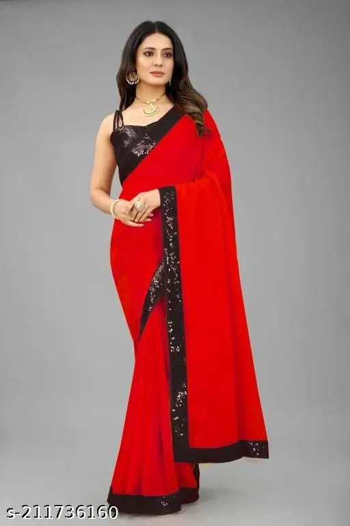 Dola Silk Embellished Saree For Women, Red