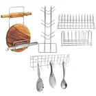 Stainless Steel Cup Stand Cup Holder & Plate Stand & Chakla Belan Stand & Hook Rail For Kitchen (Set of 5) (OC-037)