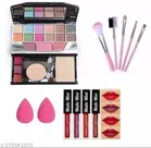Combo of Makeup Kit, 5 Pcs Makeup Brushes, 4 Pcs Lipstick & 2 Pcs Makeup Blender (Multicolor, Set of 4)