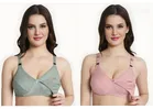 Cotton Blend Solid Non Padded Feeding Bras for Women (Multicolor, 30C) (Pack of 2)