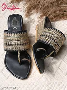 Shoetopia Black Embellished Wedge Sandals 