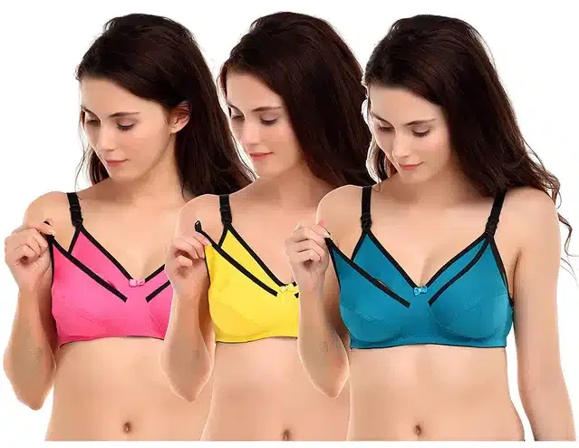 Non Padded Maternity Bra for Women (Pack of 3) (Multicolor, 38B)