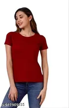 Polycotton Solid T-Shirt for Women, Maroon 