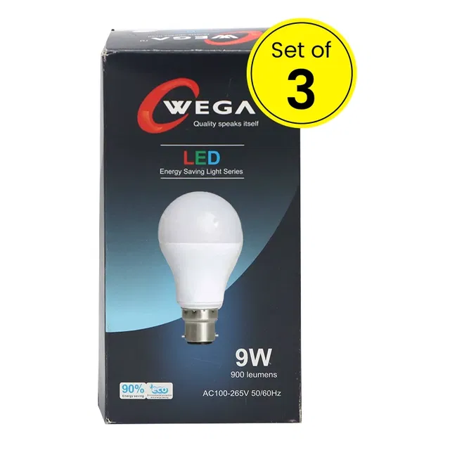 Wega 9 W Standard B22 LED Bulb (Cool White, Pack of 3)
