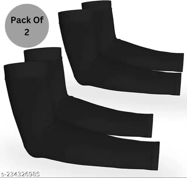 Nylon Arm Sleeves for Unisex (Black, Set of 2)
