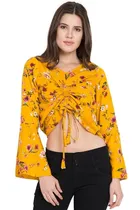 Cotton Printed Top for Women (Yellow, S)